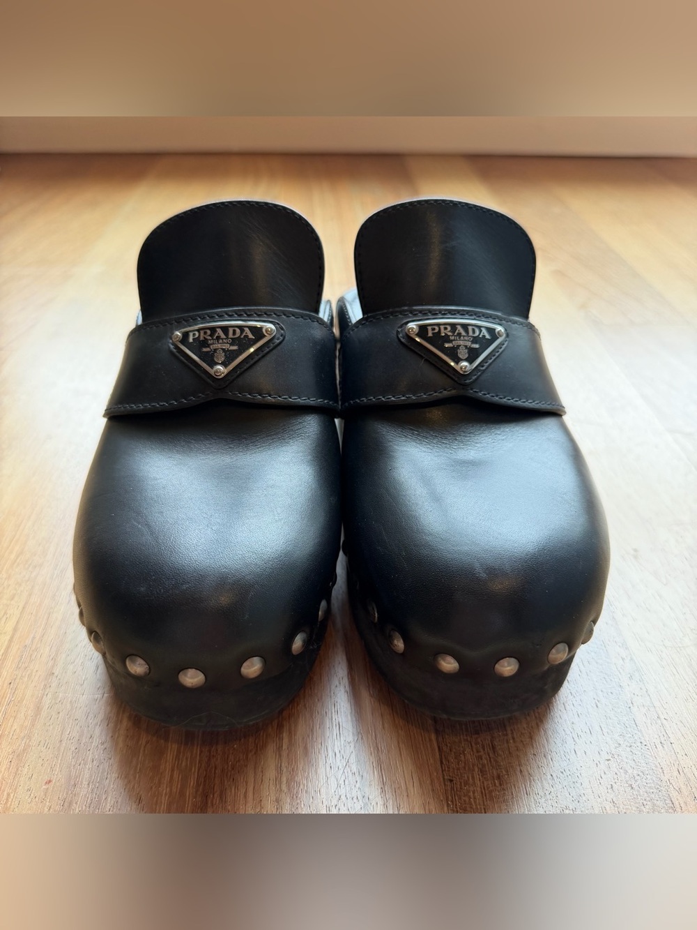 Prada Black Leather Clog Mules Size 40